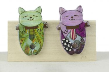 Broche GATO EN RAMA lila decoupage