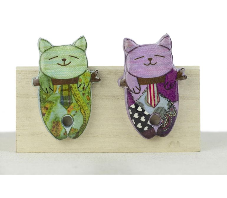 Broche GATO EN RAMA lila decoupage