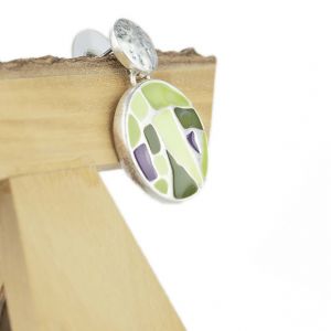  Pendiente dos circulos verde y morado METAL EARRINGS